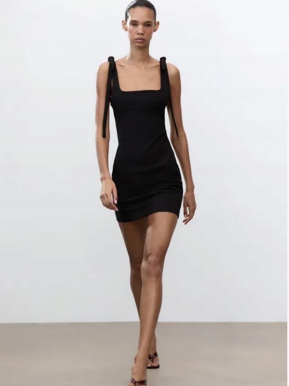 Zara Black Mini Dress with Tie Shoulder Straps